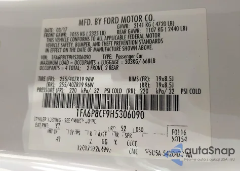 2017 Ford Mustang Gt Premium из США, поврежденный, VIN 1FA6P8CF9H5306090